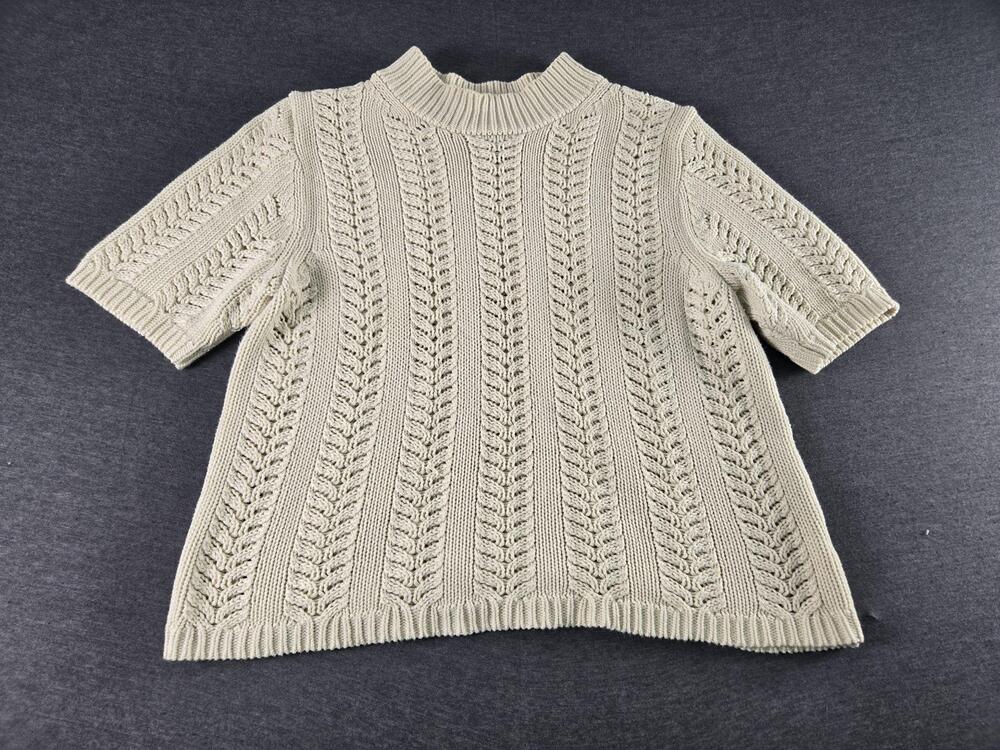 Gap Sweater Womens Small Beige Cable Knit Short Sleeve Mock Neck Academia